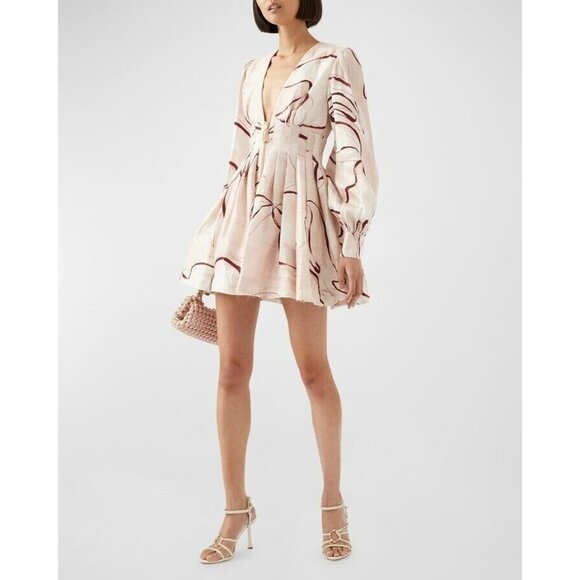 Aje Amelia Plunge‎ Blouson-Sleeve Mini Dress Size 10 - Picture 1 of 9